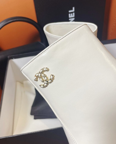 Chanel TwoTone SquareToe Block Heel Ankle Boots