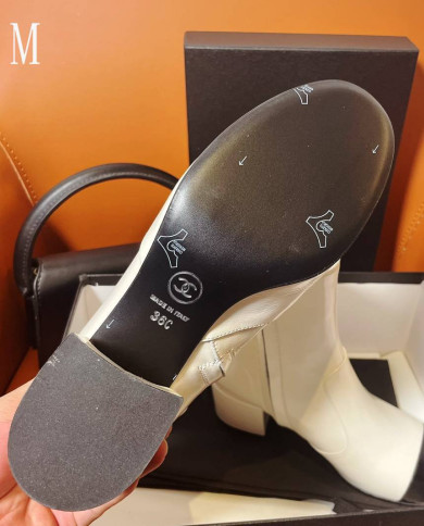 Chanel TwoTone SquareToe Block Heel Ankle Boots