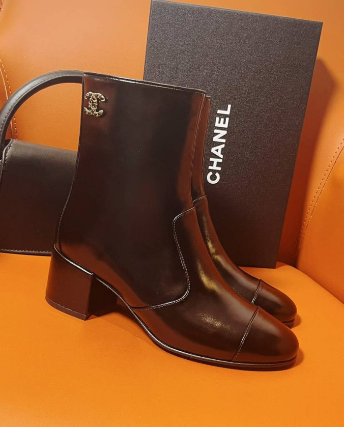 Chanel TwoTone SquareToe Block Heel Ankle Boots