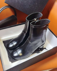 Chanel TwoTone SquareToe Block Heel Ankle Boots