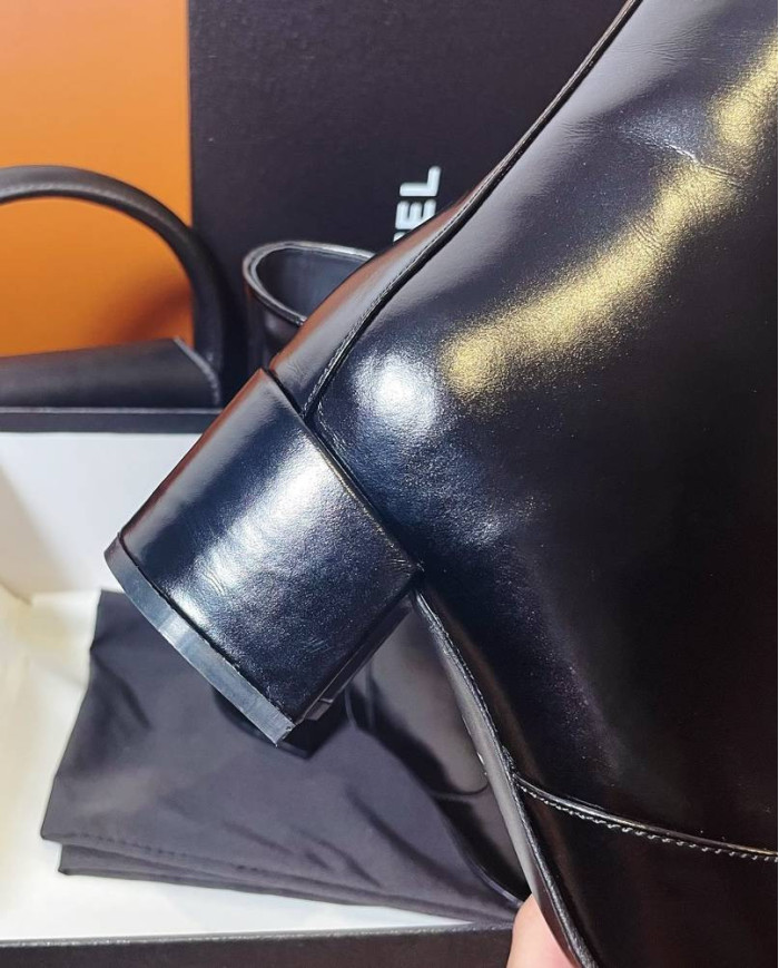 Chanel TwoTone SquareToe Block Heel Ankle Boots