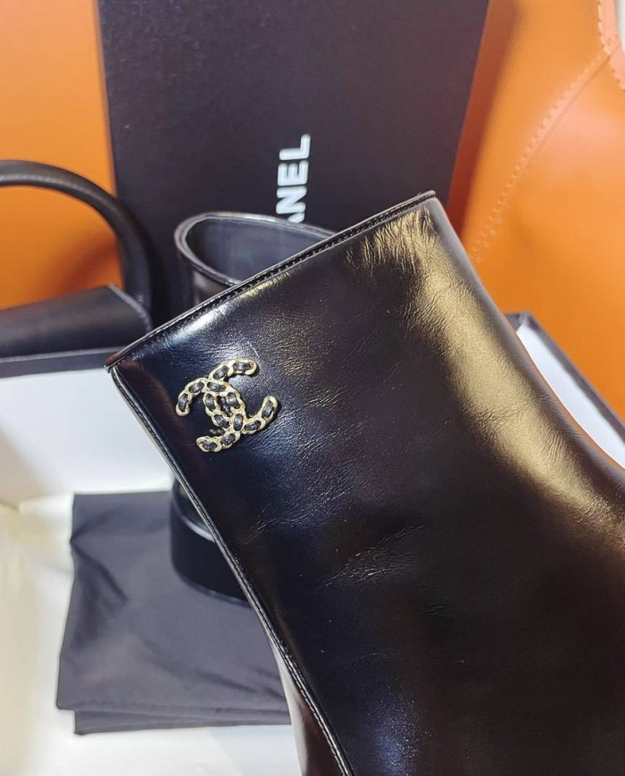 Chanel TwoTone SquareToe Block Heel Ankle Boots