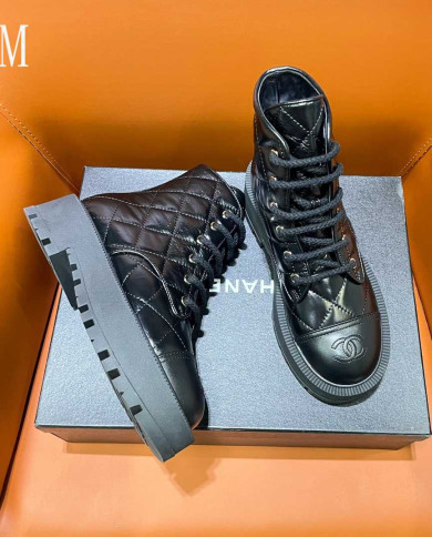 Chanel Quilted Lace Up Combat Boots