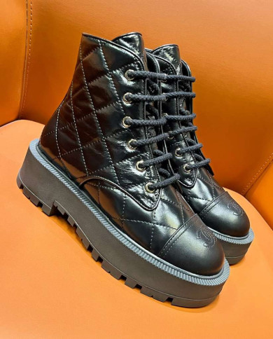 Chanel Quilted Lace Up Combat Boots