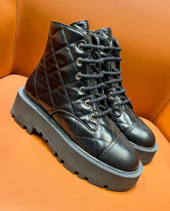 Chanel Quilted Lace Up Combat Boots