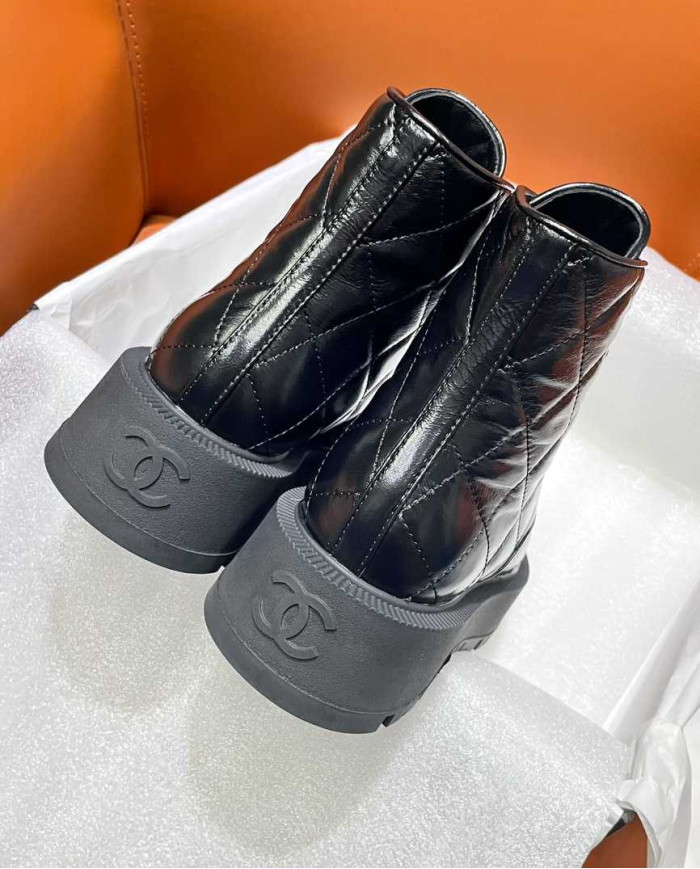 Chanel Quilted Lace Up Combat Boots