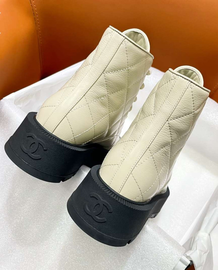 Chanel Quilted Lace Up Combat Boots