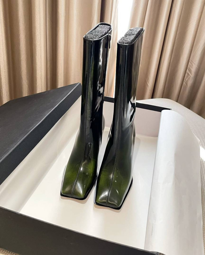 Balenciaga Patent Leather Square Toe Knee High Boots