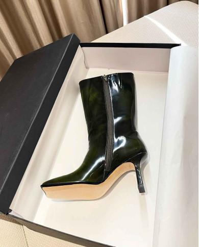 Balenciaga Patent Leather Square Toe Knee High Boots