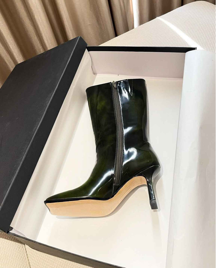 Balenciaga Patent Leather Square Toe Knee High Boots
