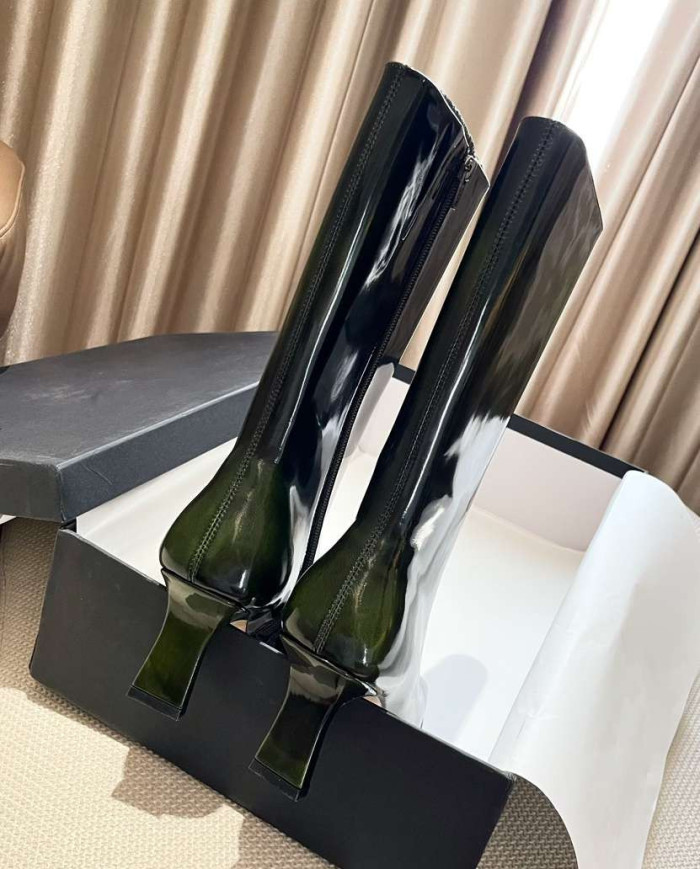 Balenciaga Patent Leather Square Toe Knee High Boots