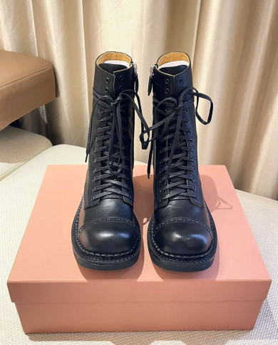 Miu Miu Women's Lace up Mid Calf Boots