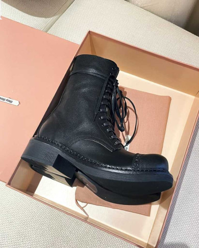 Miu Miu Women's Lace up Mid Calf Boots