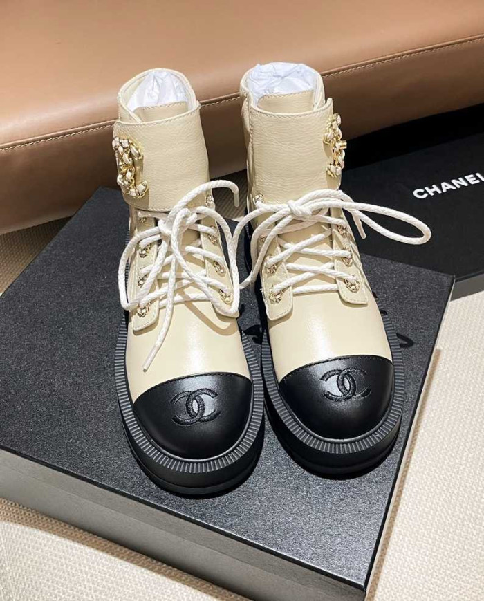 Chanel Women's Bicolor Combat Boots