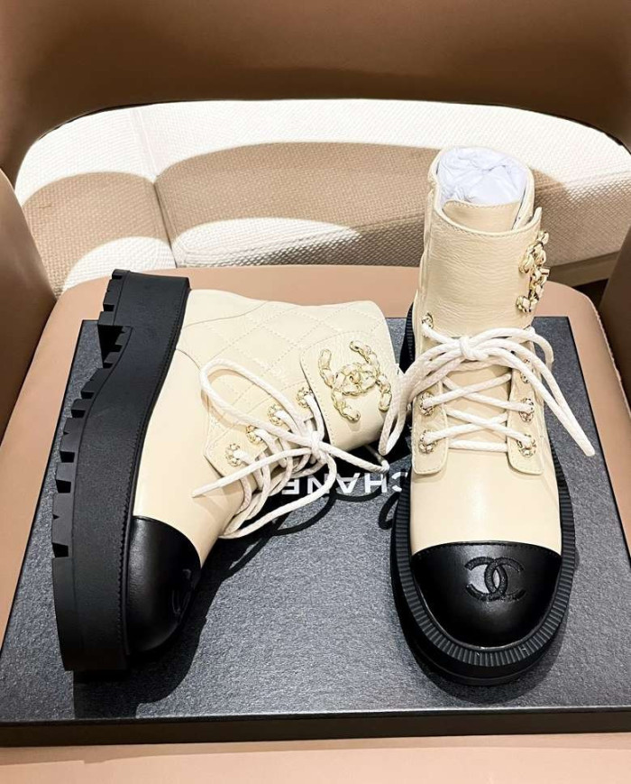 Chanel Women's Bicolor Combat Boots