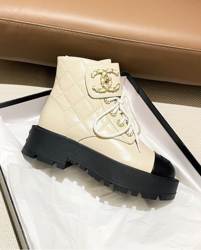 Chanel Women's Bicolor Combat Boots
