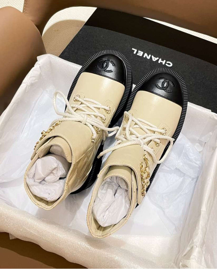 Chanel Women's Bicolor Combat Boots