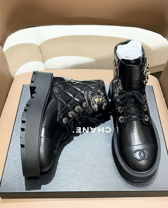Chanel Women's Bicolor Combat Boots