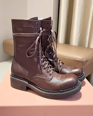 Miu Miu Women's Lace up Mid Calf Boots