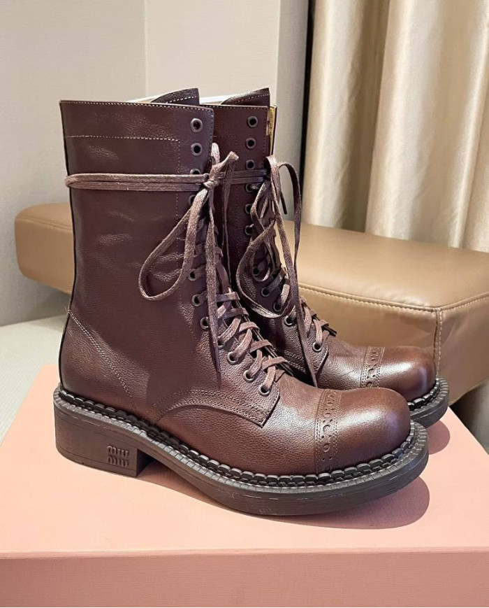 Miu Miu Women's Lace up Mid Calf Boots