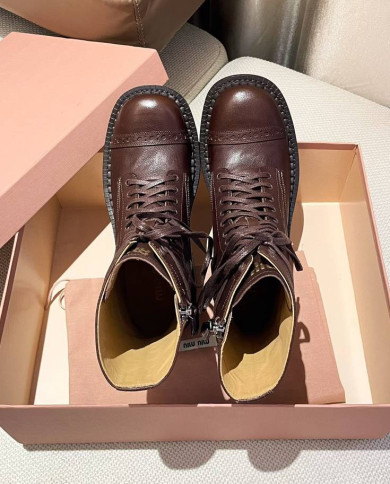 Miu Miu Women's Lace up Mid Calf Boots