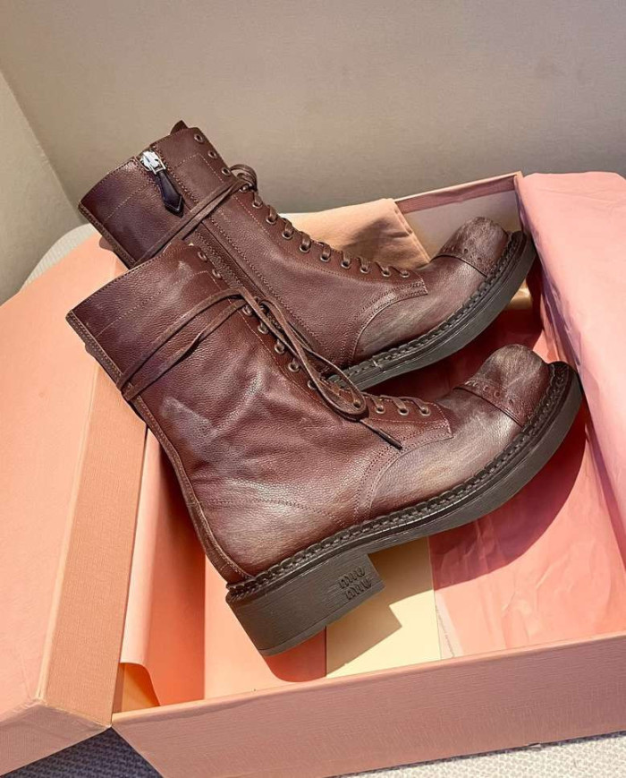 Miu Miu Women's Lace up Mid Calf Boots