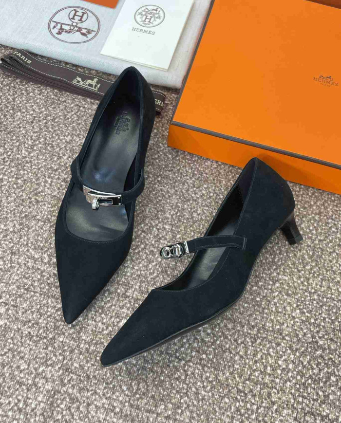 Hermes Women's Kelly Buckle Pointed Toe Heels