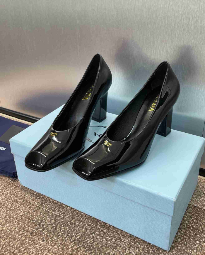 Prada Women's Square Toe Patent Leather Pumps