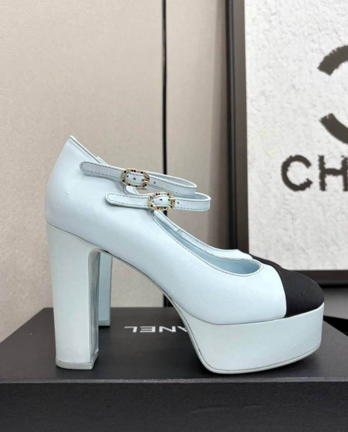 Chanel Women's Two Tone Platform Mary Jane Heels