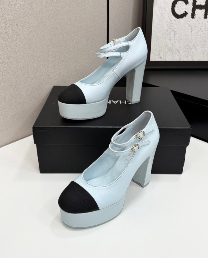 Chanel Women's Two Tone Platform Mary Jane Heels