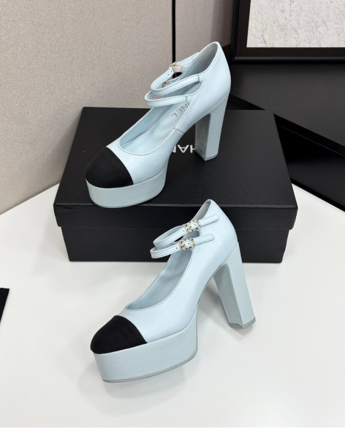 Chanel Women's Two Tone Platform Mary Jane Heels