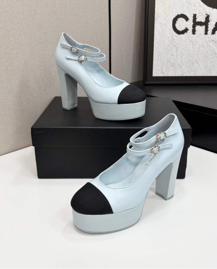 Chanel Women's Two Tone Platform Mary Jane Heels