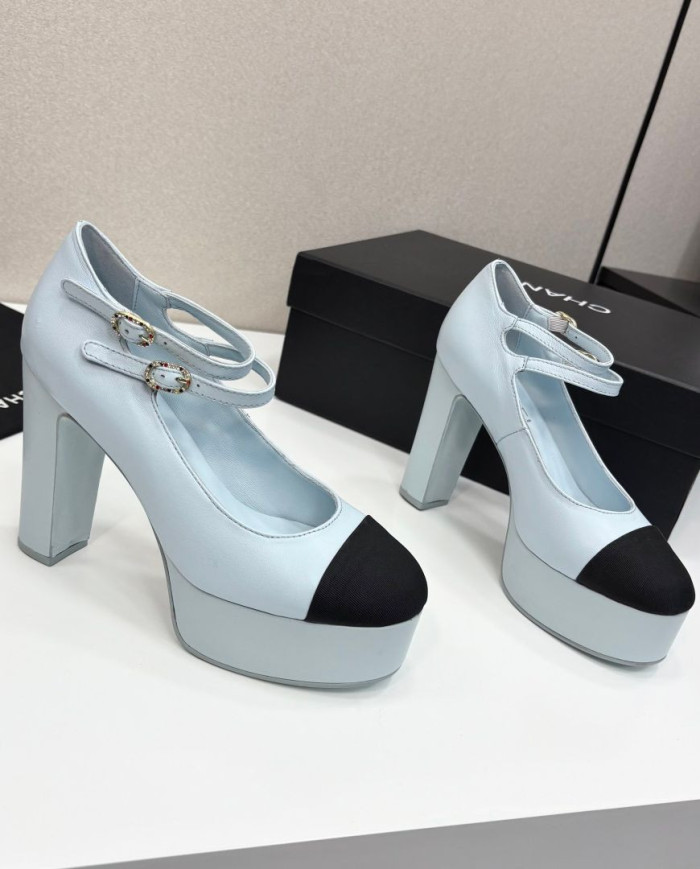 Chanel Women's Two Tone Platform Mary Jane Heels