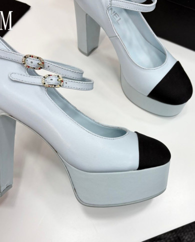 Chanel Women's Two Tone Platform Mary Jane Heels
