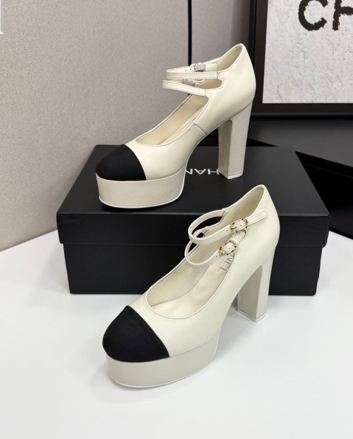 Chanel Women's Two Tone Platform Mary Jane Heels