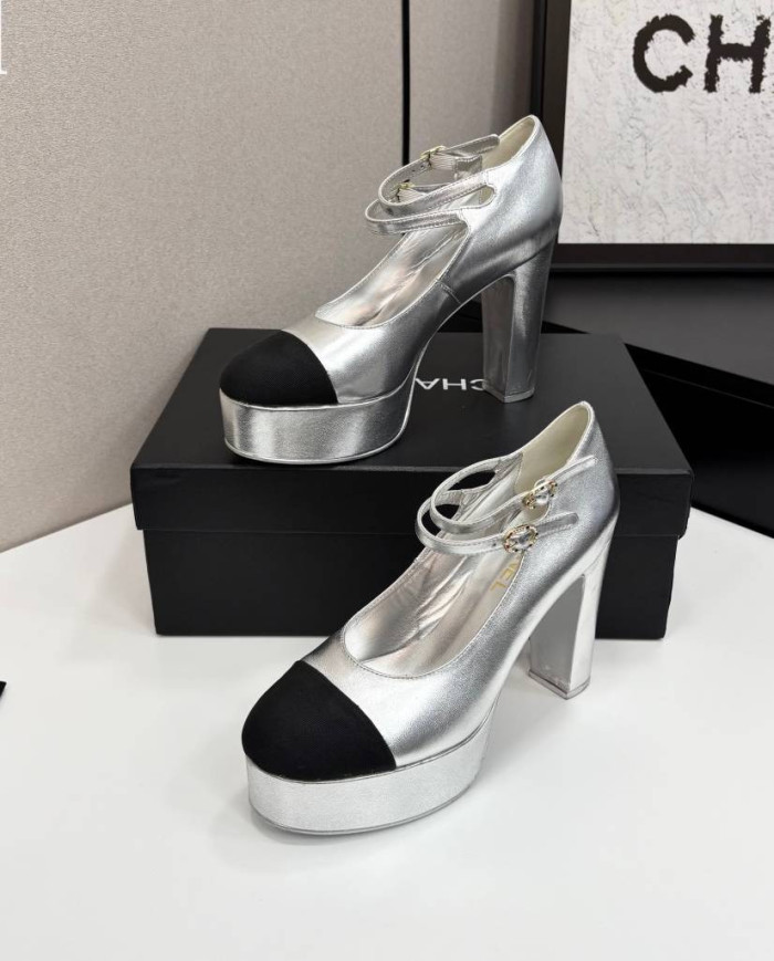Chanel Women's Two Tone Platform Mary Jane Heels