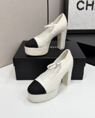 Chanel Women's Two Tone Tweed Platform Mary Jane Heels
