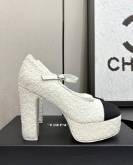 Chanel Women's Two Tone Tweed Platform Mary Jane Heels