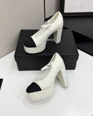 Chanel Women's Two Tone Tweed Platform Mary Jane Heels