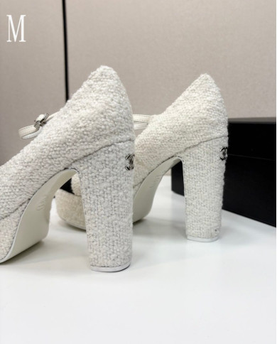Chanel Women's Two Tone Tweed Platform Mary Jane Heels