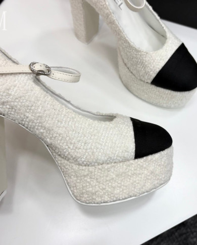 Chanel Women's Two Tone Tweed Platform Mary Jane Heels