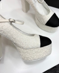 Chanel Women's Two Tone Tweed Platform Mary Jane Heels