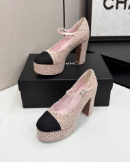 Chanel Women's Two Tone Tweed Platform Mary Jane Heels