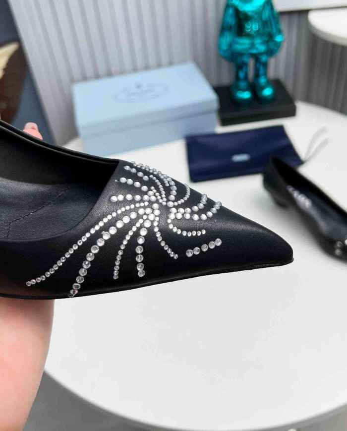 Prada Women's Rhinestone Pointed Toe Kitten Heels