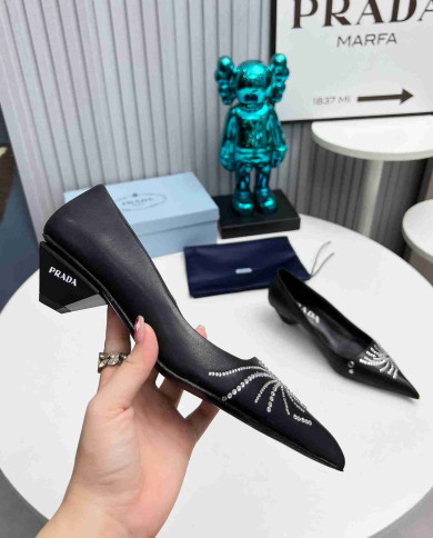 Prada Women's Rhinestone Pointed Toe Kitten Heels