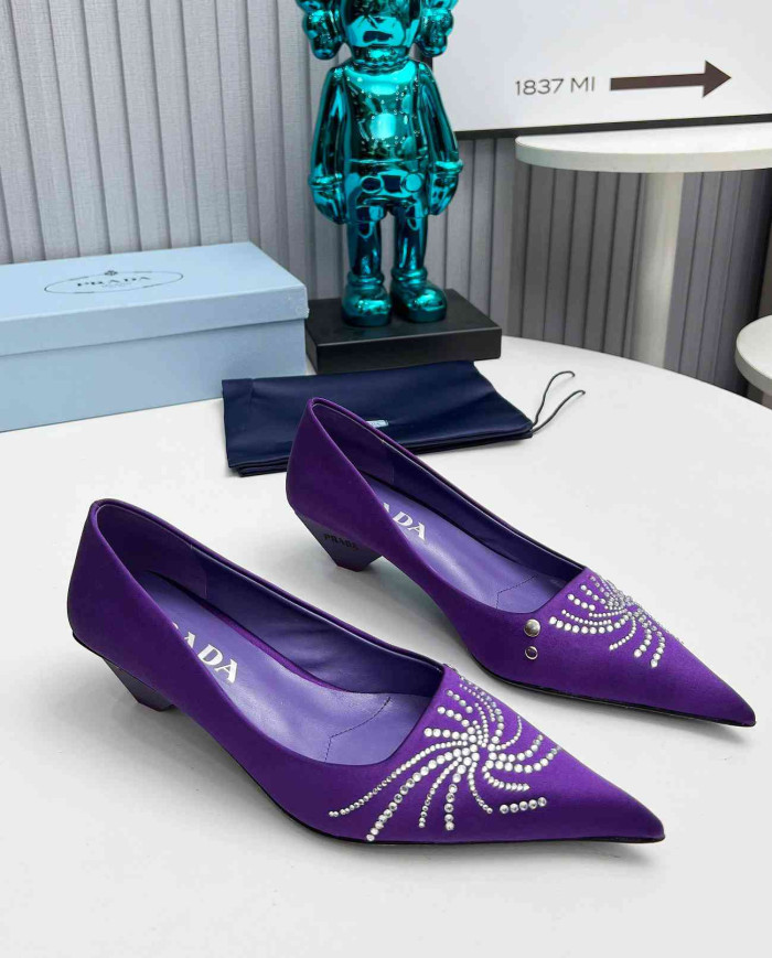 Prada Women's Rhinestone Pointed Toe Kitten Heels