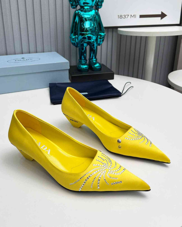 Prada Women's Rhinestone Pointed Toe Kitten Heels