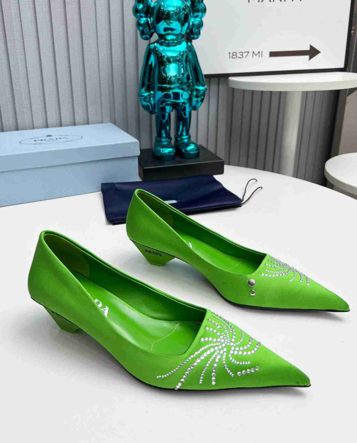 Prada Women's Rhinestone Pointed Toe Kitten Heels