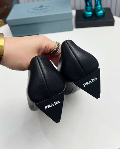 Prada Style Square Toe Rhinestone Low Heel Pumps