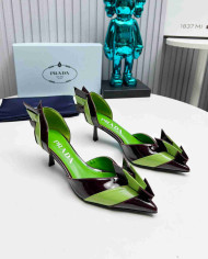 Prada Style Bowknot Color Block Pointed Toe Stiletto Heels